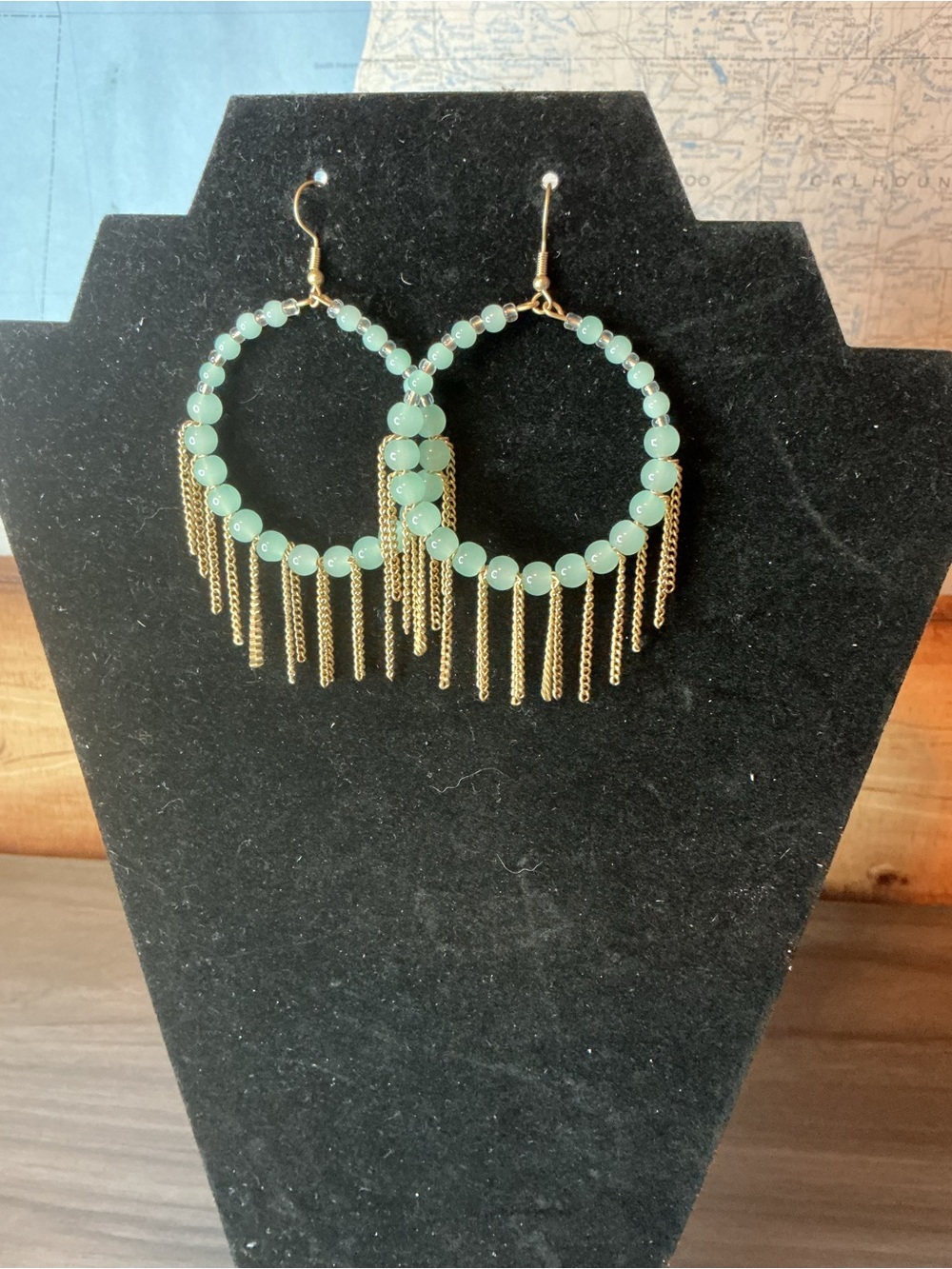 Plunder Gold & Mint Beaded Hoop Earrings NWT - Picture 4 of 7